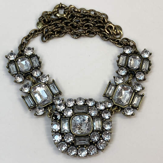 Designer J. Crew Silver-Tone Rhinestone Crystal Cluster Statement Necklace image number 2