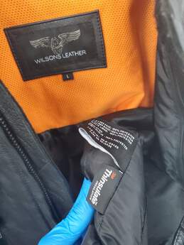 Mn Wilsons Leather Jacket Zip Up Black / Orange Inner Sz L alternative image