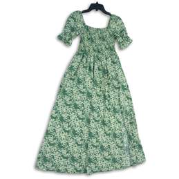 Zuimoaes Womens White Green Floral Square Neck Smocked Pullover Maxi Dress Sz S