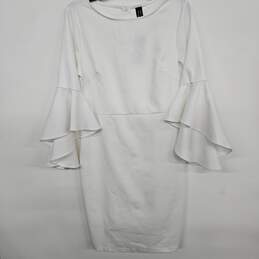 VfShow White Bell Sleeve Sheath Dress