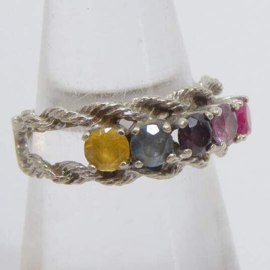 Vintage 10k White Gold Ruby Amethyst & Spinel Mothers Ring 3.6g image number 2