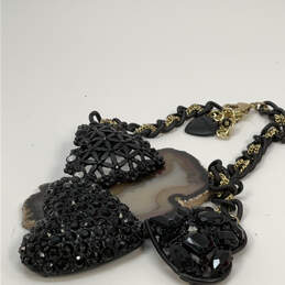 Designer Betsey Johnson Gold-Tone Link Chain Black Stone Statement Necklace