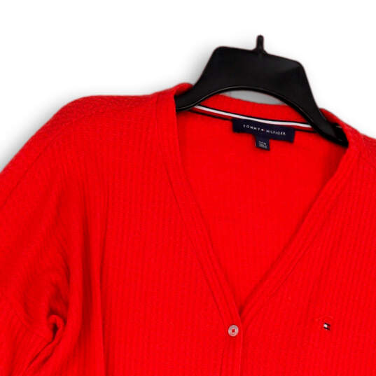 Womens Red Knitted V-Neck Long Sleeve Button Front Cardigan Sweater Size S image number 3