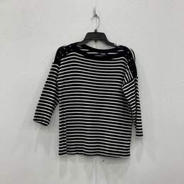 Womens Black White Striped 3/4 Sleeve Pullover Blouse Top Shirt Size M