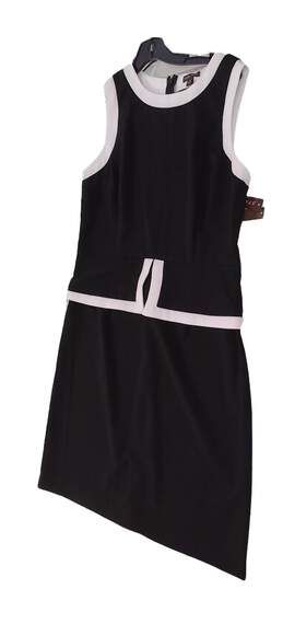 NWT Womens Black White Sleeveless Round Neck Peplum Dress Size 10 alternative image
