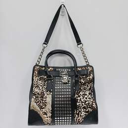Michael Kors Animal Print Brown Studded Leather Handbag