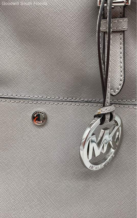 Michael Kors Womens Gray Leather Bag Charm Double Handles Tote Handbag image number 3