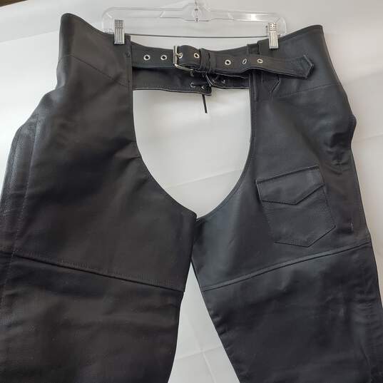 Viking Cycle Black Leather Motorcycle Chaps 2XL image number 2