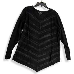 Womens Black Knitted Round Neck Long Sleeve Pullover Sweater Size 3X
