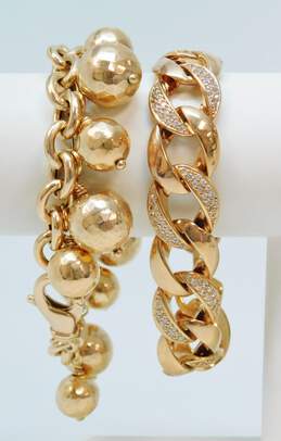 2 Milor Bronze Crystal Curb Chain & Disco Ball Charm Dangle Bracelets 80.2g