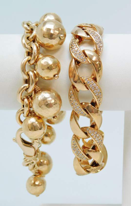 2 Milor Bronze Crystal Curb Chain & Disco Ball Charm Dangle Bracelets 80.2g image number 1