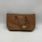 Womens Brown Leather Logo Charm Inner Pockets Tote Bag Purse Size Large image number 1