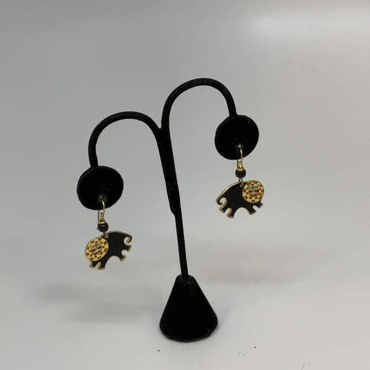Designer Laurel Burch Gold-Tone Enamel Lion Shape Fish Hook Dangle Earrings image number 1