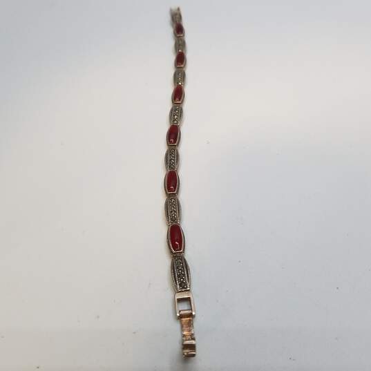 Sterling Silver Red Glass Marcasite Bracelet 21.3g image number 4