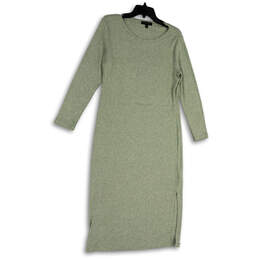 Womens Green Round Neck Long Sleeve Side Slit Midi Sweater Dress Size M