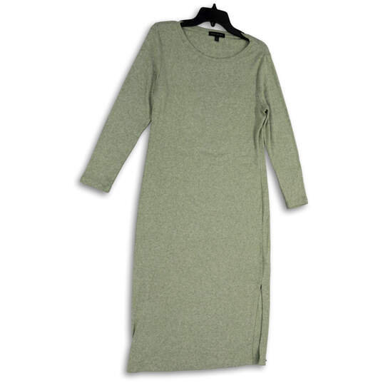 Womens Green Round Neck Long Sleeve Side Slit Midi Sweater Dress Size M image number 1