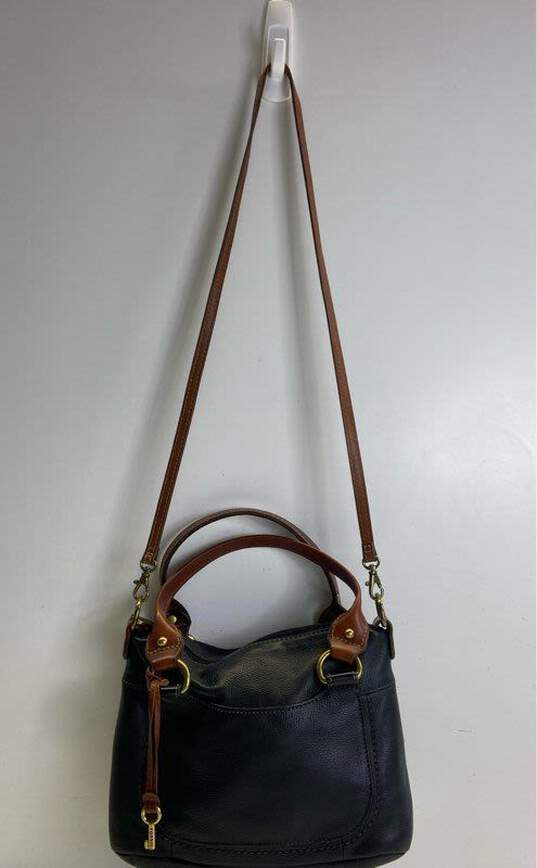 Fossil Leather Duo Tone Satchel Black image number 1