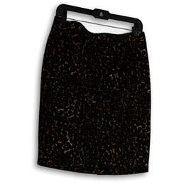 Womens Black Gold Animal Print Flat Front Straight & Pencil Skirt Size 8