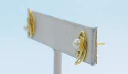 14k Yellow Gold Pearl & CZ Post Back Earrings 1.1g alternative image
