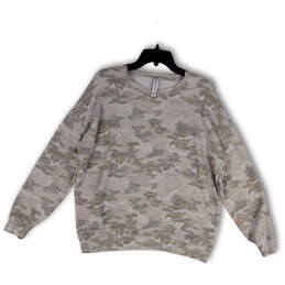Womens Gray White Camouflage Crew Neck Long Sleeve Pullover Sweatshirt Sz M