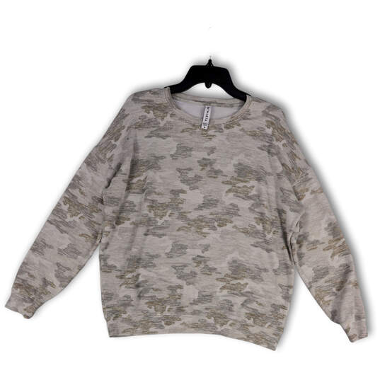 Womens Gray White Camouflage Crew Neck Long Sleeve Pullover Sweatshirt Sz M image number 1