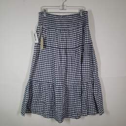 NWT Womens Check Smocked Waist Flat Front Pull-On Midi A-Line Skirt Size L