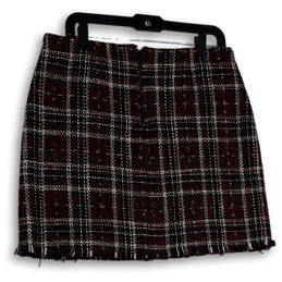Womens Red Plaid Flat Front Raw Hem Back Zip Short A-Line Skirt Size XL alternative image