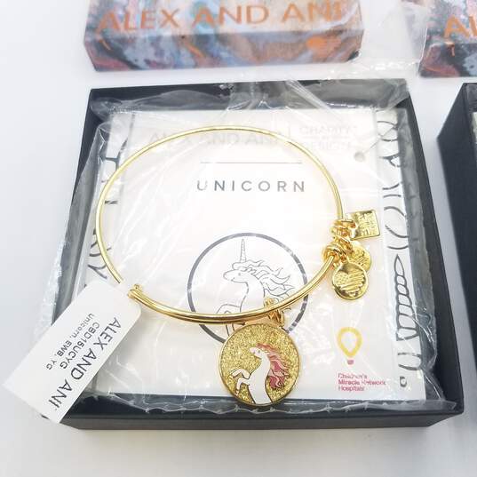 Alex & Ani NIB W/Box Gold Tone Enamel Unicorn Charm Bangle Bracelet Bundle 2 Pcs 58.8g image number 4