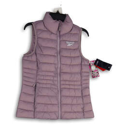 NWT Womens Lavender Mock Neck Sleeveless Full-Zip Puffer Vest Size Small