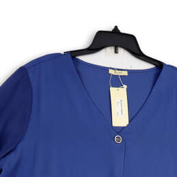 NWT Womens Blue 3/4 Balloon Sleeve V-Neck Pullover Blouse Top Size XXXL alternative image