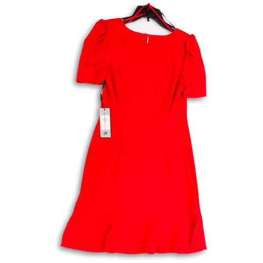 Womens Red Ruffle Square Neck Ruffle Hem Back Zip Sheath Dress Size 4 image number 2