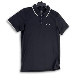 NWT Mens Black Short Sleeve Button Front Spread Collar Polo Shirt Size S/P