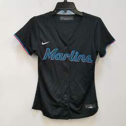 Womens Black Miami Marlins Hsieh #21 Baseball-MLB Button-Up Jersey Size S alternative image