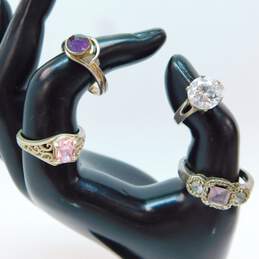 Artisan 925 Faceted Amethyst Topaz & Pink & Clear Cubic Zirconia Rings Variety