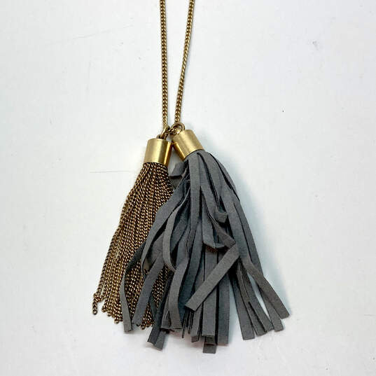 Designer J. Crew Tassel Gold-Tone Link Fashionable Double Chain Necklace image number 2