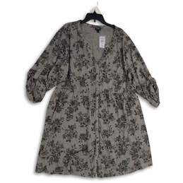 NWT Womens Gray Floral Roll Tab Sleeve Button Front Shirt Dress Size 4