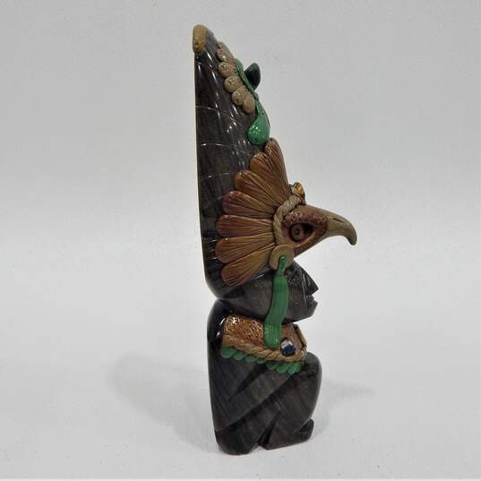 Aztec Mayan Eagle Warrior Stone & Black Obsidian Totem Figurine image number 4