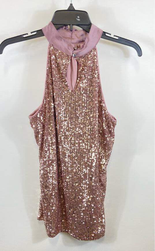 NWT Cable & Gauge Womens Pink Sleeveless Halter Neck Sequin Blouse Top Size L image number 2