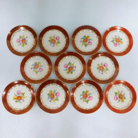 Vintage Leigh Potters Meissen Rose 22k Gold Accents 7 1/4 Inch Dessert Plate Lot of 11 image number 2