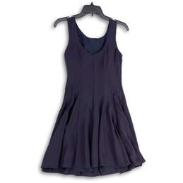 Womens Blue Pleated Sleeveless Round Neck Back Zip A-Line Dress Size 0 alternative image