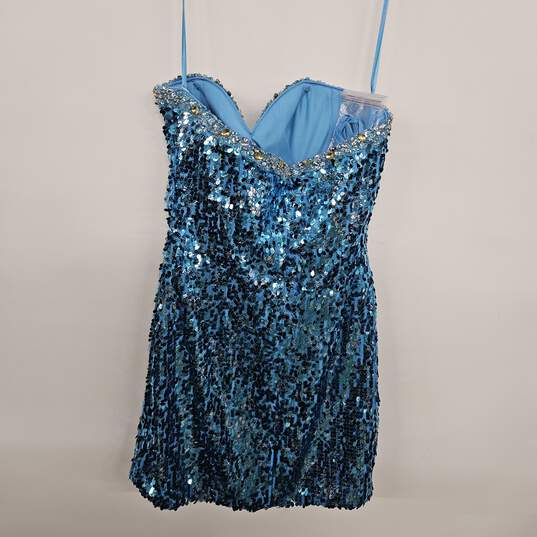Blue Sequin Strapless Mini Dress image number 2