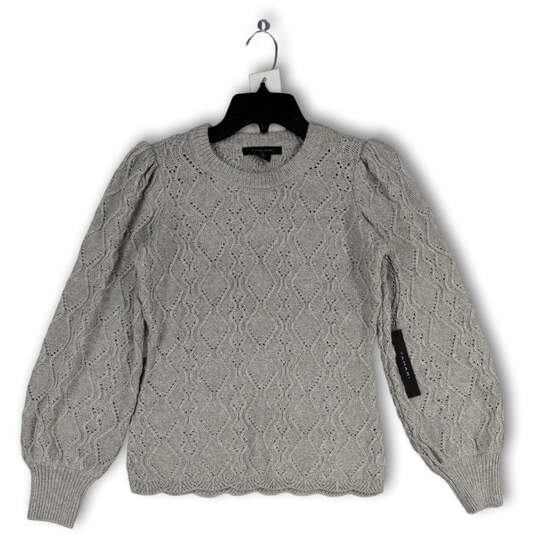 NWT Womens Gray Knitted Long Puff Sleeve Crew Neck Pullover Sweater Size XS image number 2