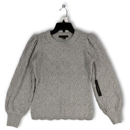 NWT Womens Gray Knitted Long Puff Sleeve Crew Neck Pullover Sweater Size XS alternative image