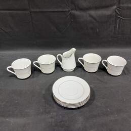 Bundle Of 1070 Engagement White 4 Tea Cups, 4 Saucers And Creamer Set