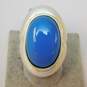 Glow Sheila Fajl Thailand Silvertone Blue Chalcedony Oval Cabochon Brushed Chunky Saddle Ring 23.5g image number 2