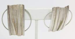 Terrell 925 Modernist Textured Folded Rectangle & Open Circle Statement Post Earrings 13.7g