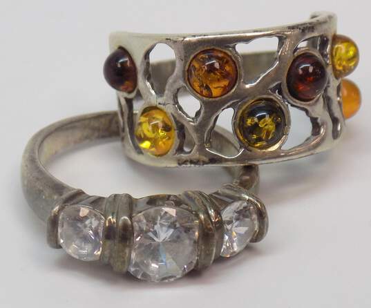 Artisan 925 Sterling Silver Amber & CZ Necklaces & Rings 44.4g image number 5
