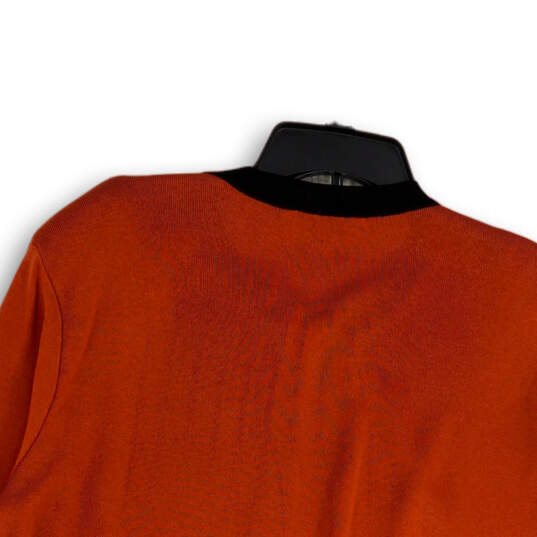 Womens Orange Black Knitted Long Sleeve Open Front Cardigan Sweater Size XL image number 4