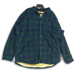 L. L. Bean Mens Blue Green Plaid Sherpa-Lined Scotch Jacket Shirt Size XXXLT