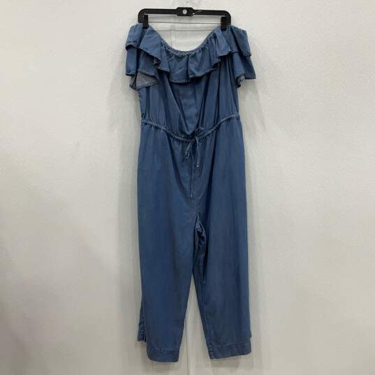 Loft Womens Blue Denim Ruffle Off-Shoulder One-Piece Jumpsuit Dress Size XXL image number 1